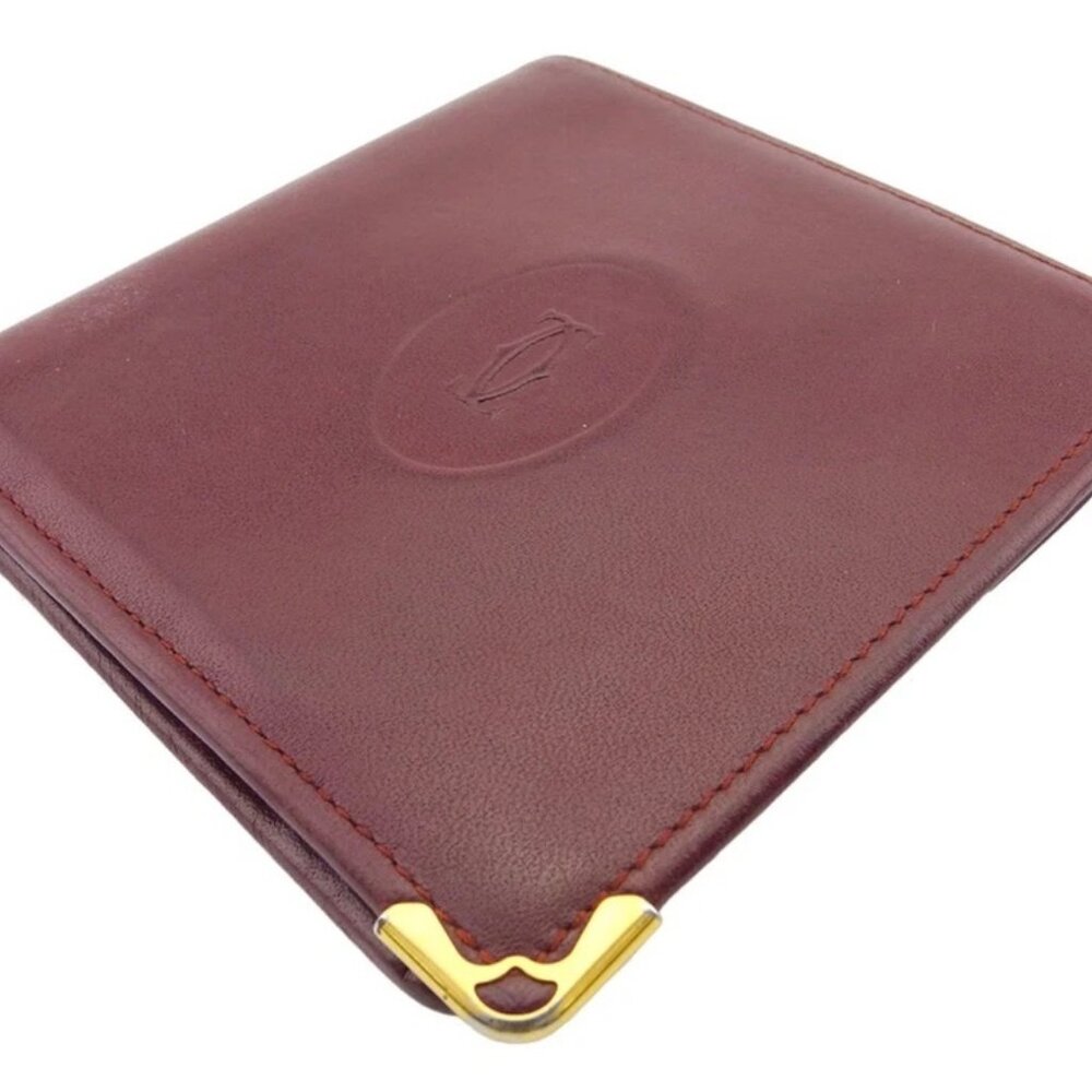 CARTIER Bifold Wallet Bordeaux gold Women Authentic secondhand